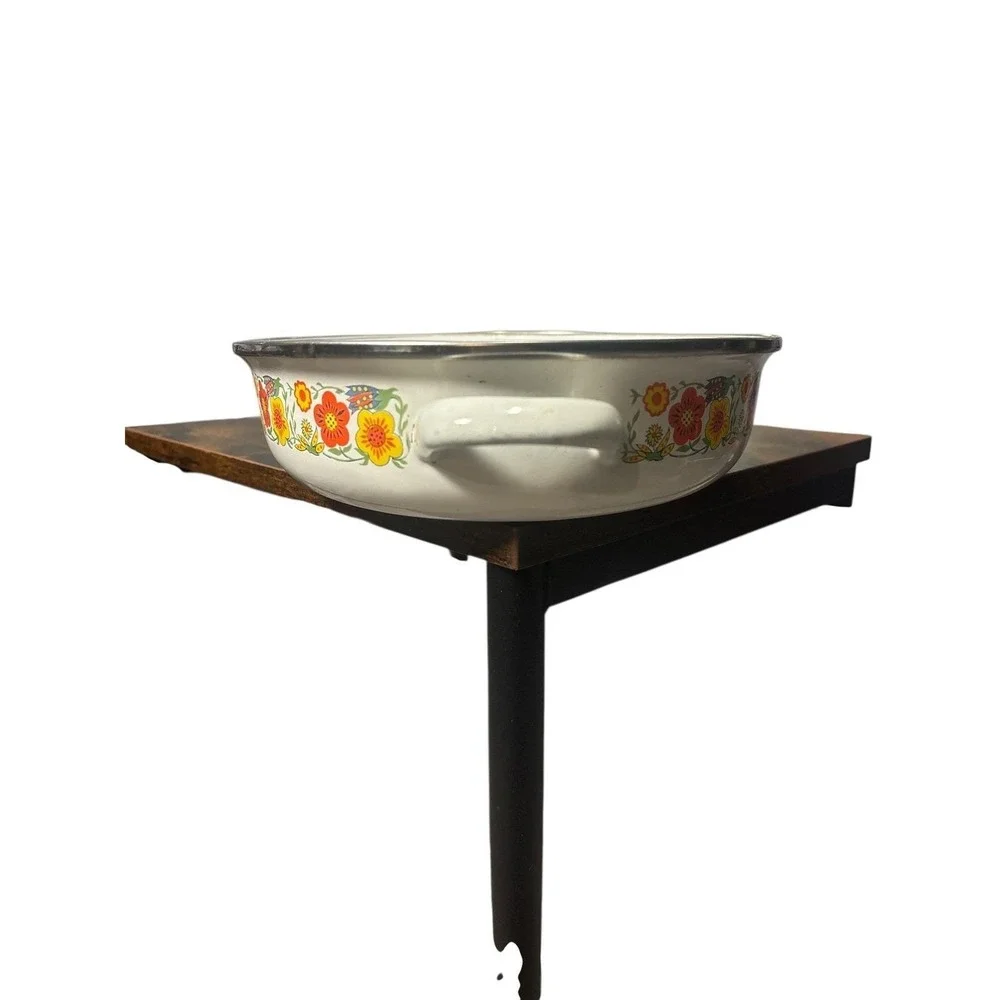 Vintage 1970s Retro Floral Enamel Oval Roaster Baking Pan‎ / Casserole Dish